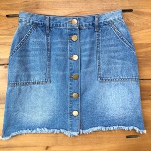 Blu Pepper Button Down Medium Wash Denim Jean Mini Skirt